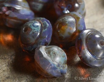 Plum Saturn (10) - Czeski szklany koralik - 8 x 10 mm - fasetowany spodek