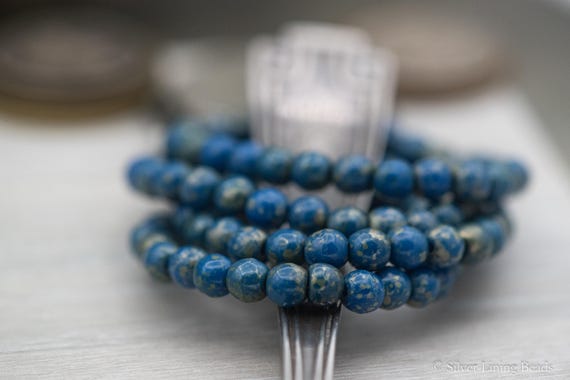 Lapis Dots 50 Premium Czech Glass Druk Beads Full Strand - 4mm Round Druk