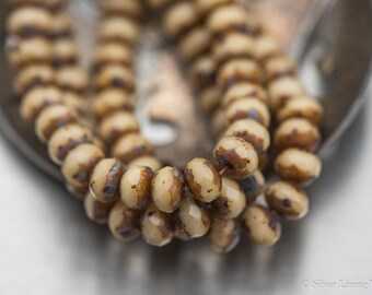 Perline rondelle sfaccettate in vetro ceco di qualità superiore, color crema tostato, 30 - 5 x 3 mm