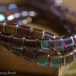 Metallic Plum Squares (25) - Czech Glass Bead - 6mm - 2 Hole Tile