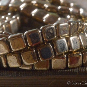 Bronze Squares (25) - Czech Glass Bead - 6mm - 2 Hole Tile