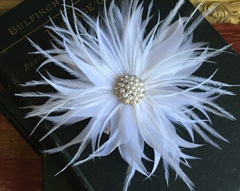 Starflower Made to Order white feathered bridal headpiece hairflower feather flower hair hairpiece vintage style wedding free shipping