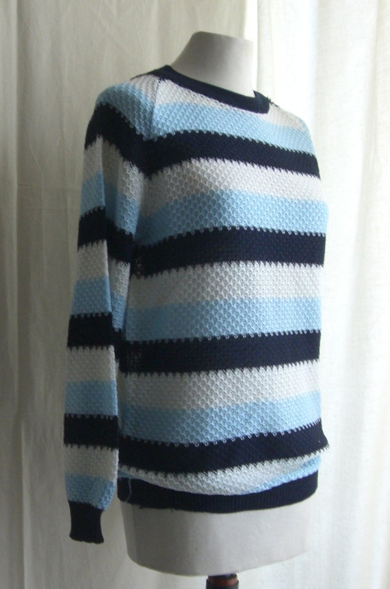 Sweater  Vintage 70s navy, blue and white stripes… - image 5