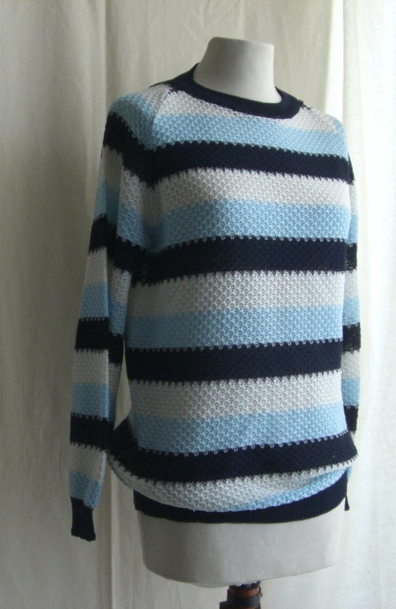 Sweater  Vintage 70s navy, blue and white stripes… - image 2