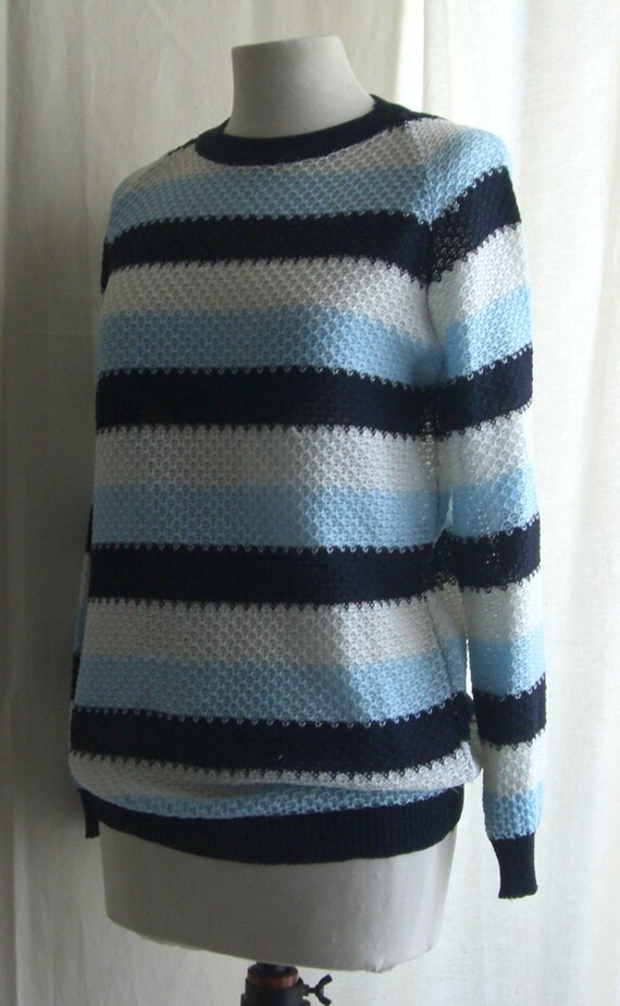 Sweater  Vintage 70s navy, blue and white stripes… - image 3