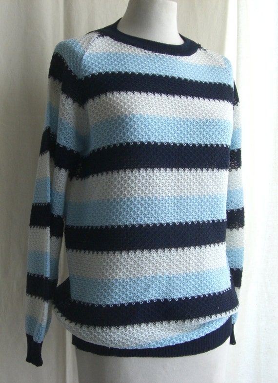 Sweater  Vintage 70s navy, blue and white stripes… - image 1