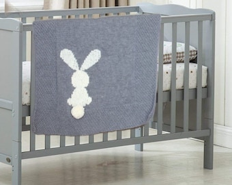 Bunny Blanket, Baby Afghan, Woodland baby blanket, Boy or Girl Knit Baby Blanket