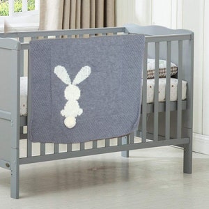 Bunny Blanket, Baby Afghan, Woodland baby blanket, Boy or Girl Knit Baby Blanket
