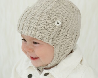 BABY BOY: Chapeau de bébé en tricot doux, chapeau en tricot d’aviateur, chapeau en tricot de bébé, tailles de nouveau-né
