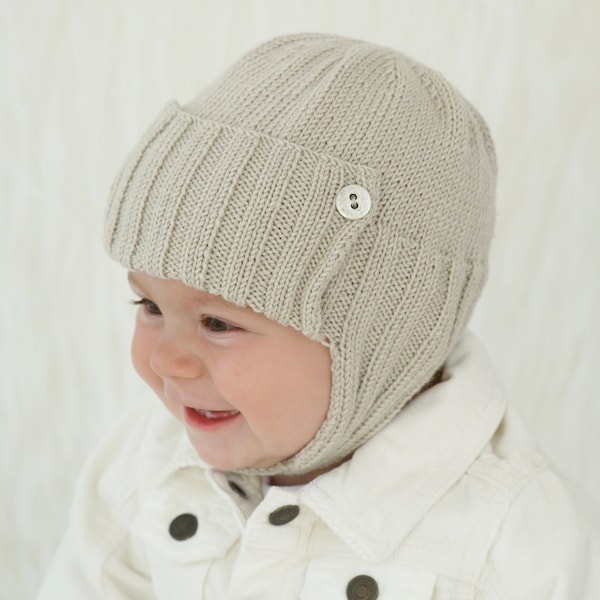 BABY BOY: Soft Knit Baby Hat, Aviator Knit Hat, Baby Knit hat, sizes from Newborn