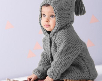 Quasten-Kapuzenmantel für Babys, Strickmantel für Kleinkinder, Strickmantel für Neugeborene, Kapuzenpullover für Babys und Jungen