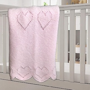 Reversible Knit Baby Blanket, Baby Girl Afghan, Christening Blanket