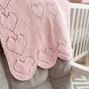 Reversible Knit Baby Blanket, Baby Girl Afghan, Christening Blanket