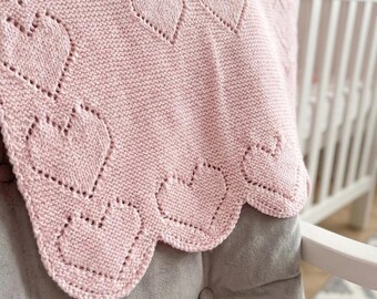 Reversible Knit Baby Blanket, Baby Girl Afghan, Christening Blanket