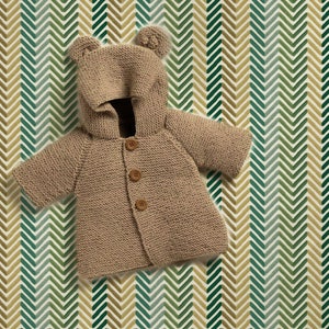 Bear Hooded Coat Baby Boy Knits, Toddler Knit Coat, Newborn Knit Coat, Newborn to all Toddler sizes