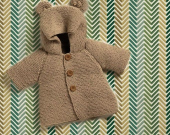 Bear Hooded Coat Baby Boy Knits, Toddler Knit Coat, Newborn Knit Coat, Newborn to all Toddler sizes