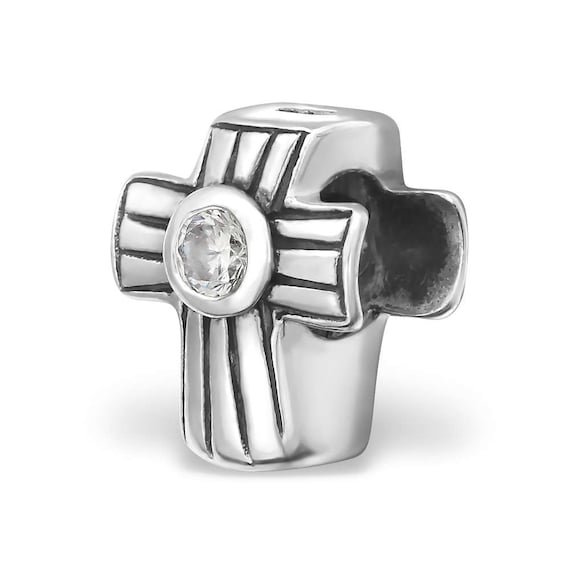 BUNCHABEADS CZ Cross Religious Bead Charm 925 Sterling Silver Etsy