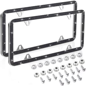 2pcs black thin diamond bling glitter crystal rhinestone license plate frame car