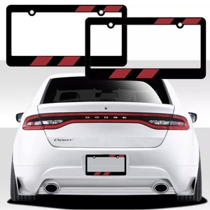 New 2pc elite red racing stripes car truck black license plate frames fit dodge