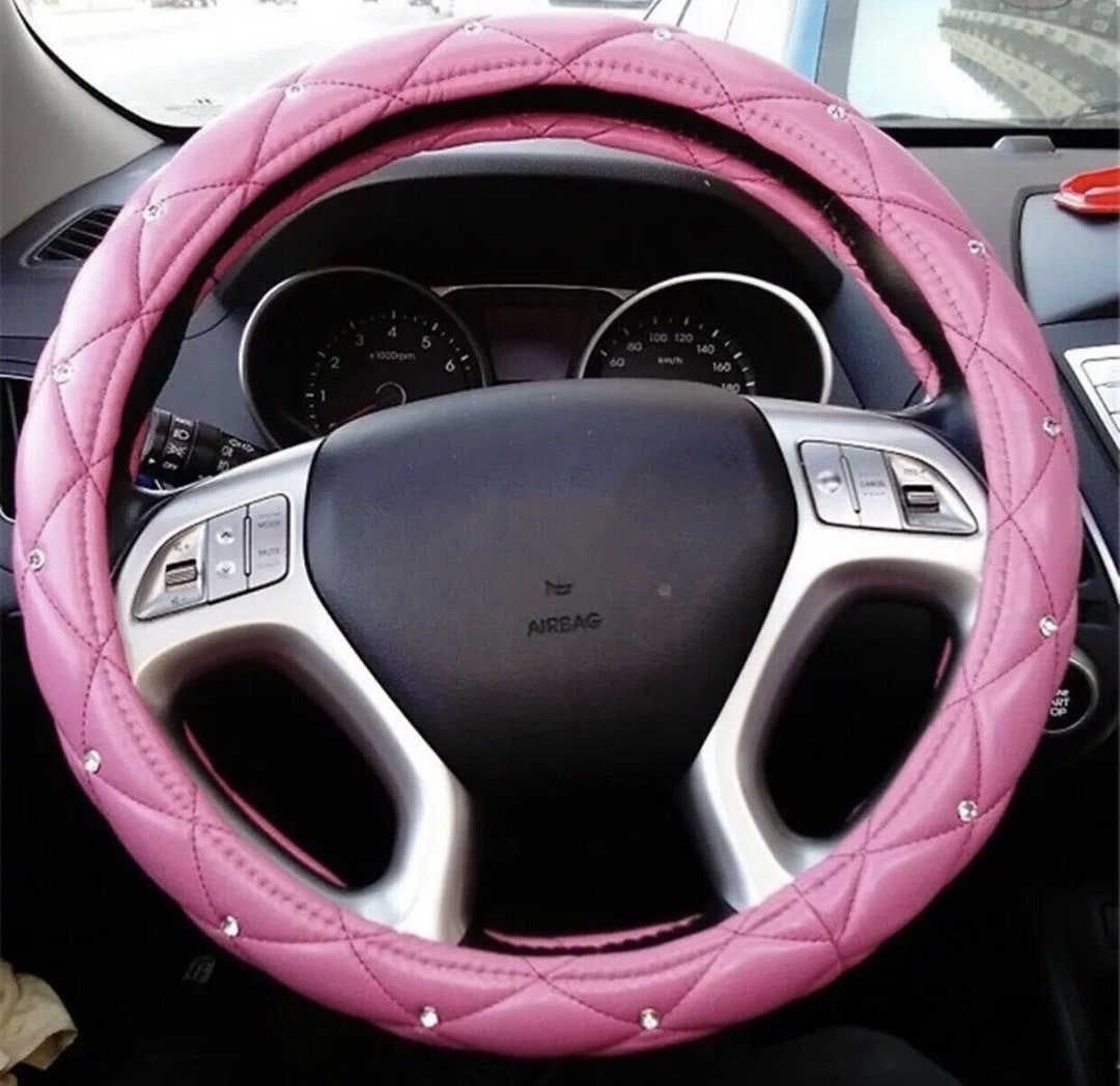 15'' Pu Leather Crystals Auto Car Steering Wheel Cover Skidproof for