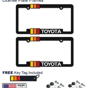 2 x Vintage-Toyota-Retro-Style-License-Plate-Frame-TRD-Offroad-Tacoma-FJ-Cruiser-4x4 including Key Chain