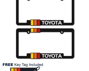 2 x Vintage-Toyota-Retro-Style-License-Plate-Frame-TRD-Offroad-Tacoma-FJ-Cruiser-4x4 including Key Chain