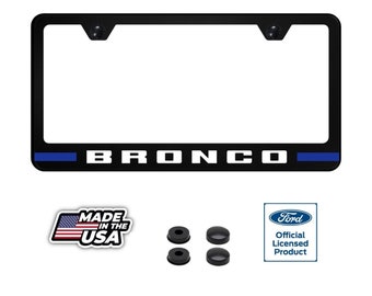 Ford bronco uv painted unbreakable polycarbonate license plate frame - blue