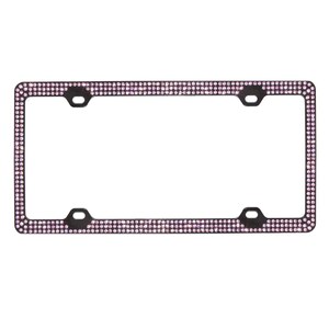 3 Rows Crystal Pink BLING Inset / Embedded Rhinestone on Black License Plate Frame handmade using 100% Swarovski Elements