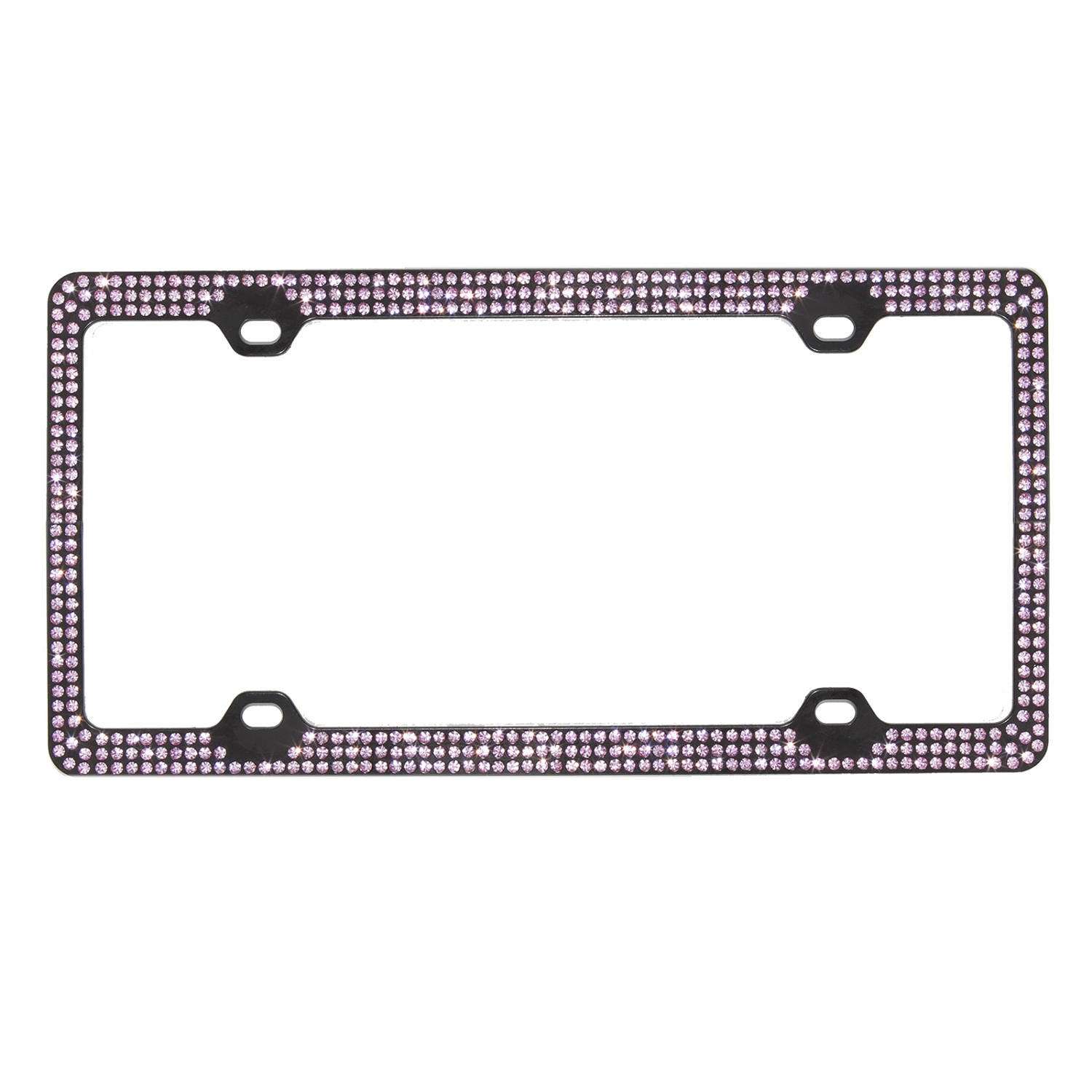 Inset PINK Crystal Rhinestone on Black License Plate Frame w// Swarovski Elements