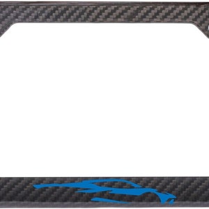 Blue 2021 corvette c8 stingray black 100% carbon fiber license plate frame