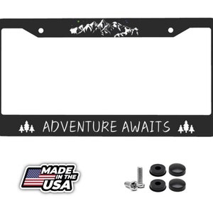 Adventure awaits license plate frame mountains license plate frame