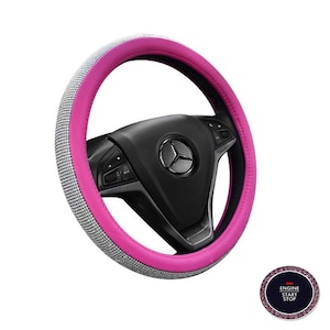 Pink car steering wheel cover decor 38cm 15&quot; bling rhinestone diamond girl lady