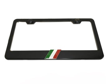 3D Italian Flag Emblem Badge Black Powder Coated Metal Steel License Plate Frame Holder Italy