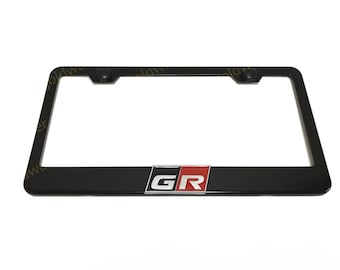 3D GR Gazoo Racing Emblem Badge Black Powder Coated Metal Steel License Plate Frame Holder