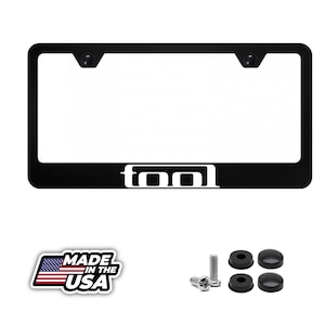 TOOL Black Metal Custom Made License Plate Frame + Screw Covers