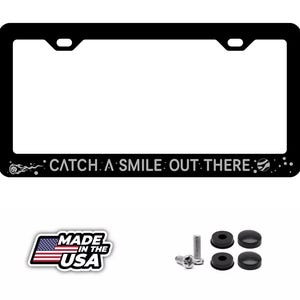 Catch a smile out there - Space star Video Game Inspired METAL Laser Etched Black License Plate Frame