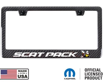 Dodge Scat-Pack Full Color Black Real 3K Carbon Fiber ABS Back License Frame Scatpack Bee Logo
