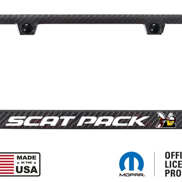 Dodge Scat-Pack Full Color Black Real 3K Carbon Fiber ABS Back License Frame Scatpack Bee Logo