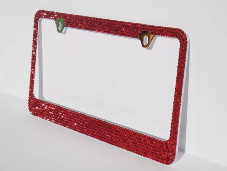 Red Rhinestone License Plate Frame Chrome/metal 12 Row Bling Etsy