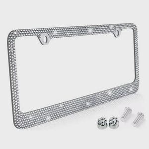 Rhinestone License Plate Frame, Chrome/Metal 12 Row Bling Frames Diamond Crystal Glitter Auto Accessory, Custom Decor for Car Truck Van SUV