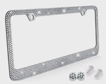 Cadre de plaque d'immatriculation strass, chrome/métal, 12 rangées de cadres bling, accessoire auto scintillant en cristal de diamant, décoration personnalisée pour voiture, camion, fourgon SUV