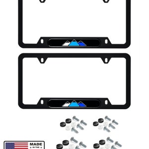 2 toyota retro mountain trd tri color stainless steel license plate frame blue