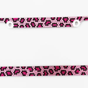 Pink Leopard Crystal License Plate Metal Frame for Car Includes Screw Caps