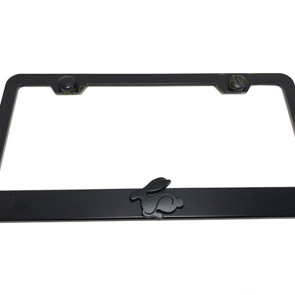 3D (Black) RABBIT Emblem Badge Logo Black Powder Coated Metal Steel License Plate Frame Holder Black Trim For VW GTI Golf