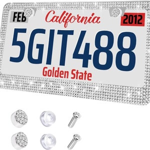 Unbreakable clear crystal bling license plate frame including mounting hardware