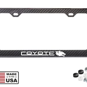 Reflective mustang coyote badge carbon fiber license plate frame in white