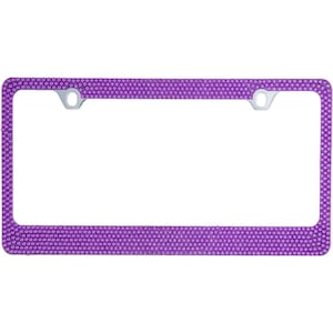 Bling purple crystal diamon metal license plate frame+cap