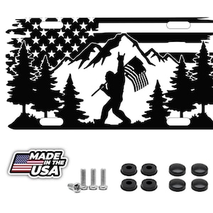 American flag bigfoot license plate auto tag