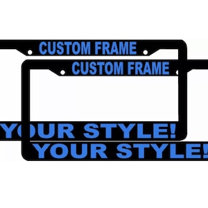 2 custom personalized black light blue letters customized license plate frame