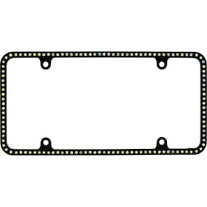 Swarovski AB Crystal license Plate Slim Metal Black Frame With Crystal Screw Caps